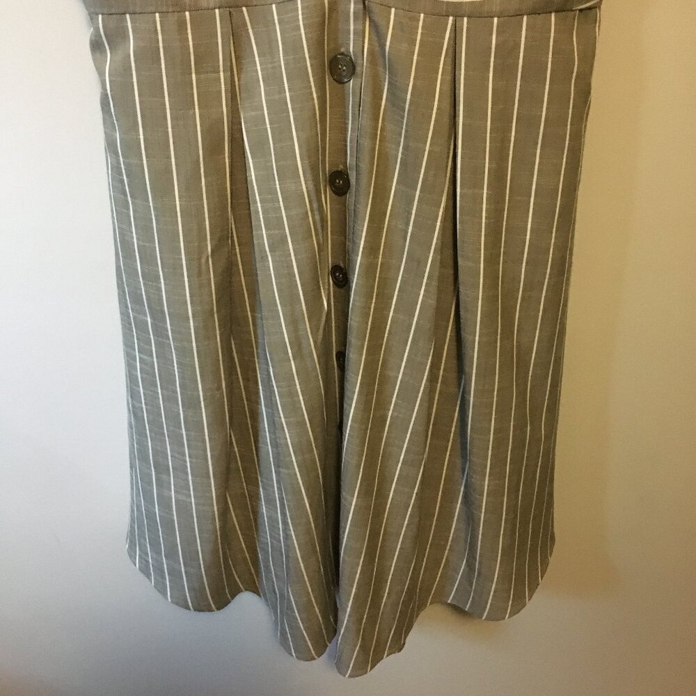 VTG Y2K Cleo Striped Linen Look Midi Button Down Dress 14 Academia Babydoll - Picture 6 of 15